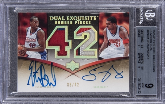 2005-06 UD "Exquisite Collection" Dual Number Pieces #DNBM Elton Brand/Sean May Dual Signed Game Used Patch Card (#38/42) – BGS MINT 9/BGS 9